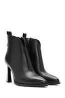 Women's Black Zippered Heeled Leather Boot | Derimod