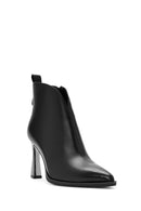 Women's Black Zippered Heeled Leather Boot | Derimod