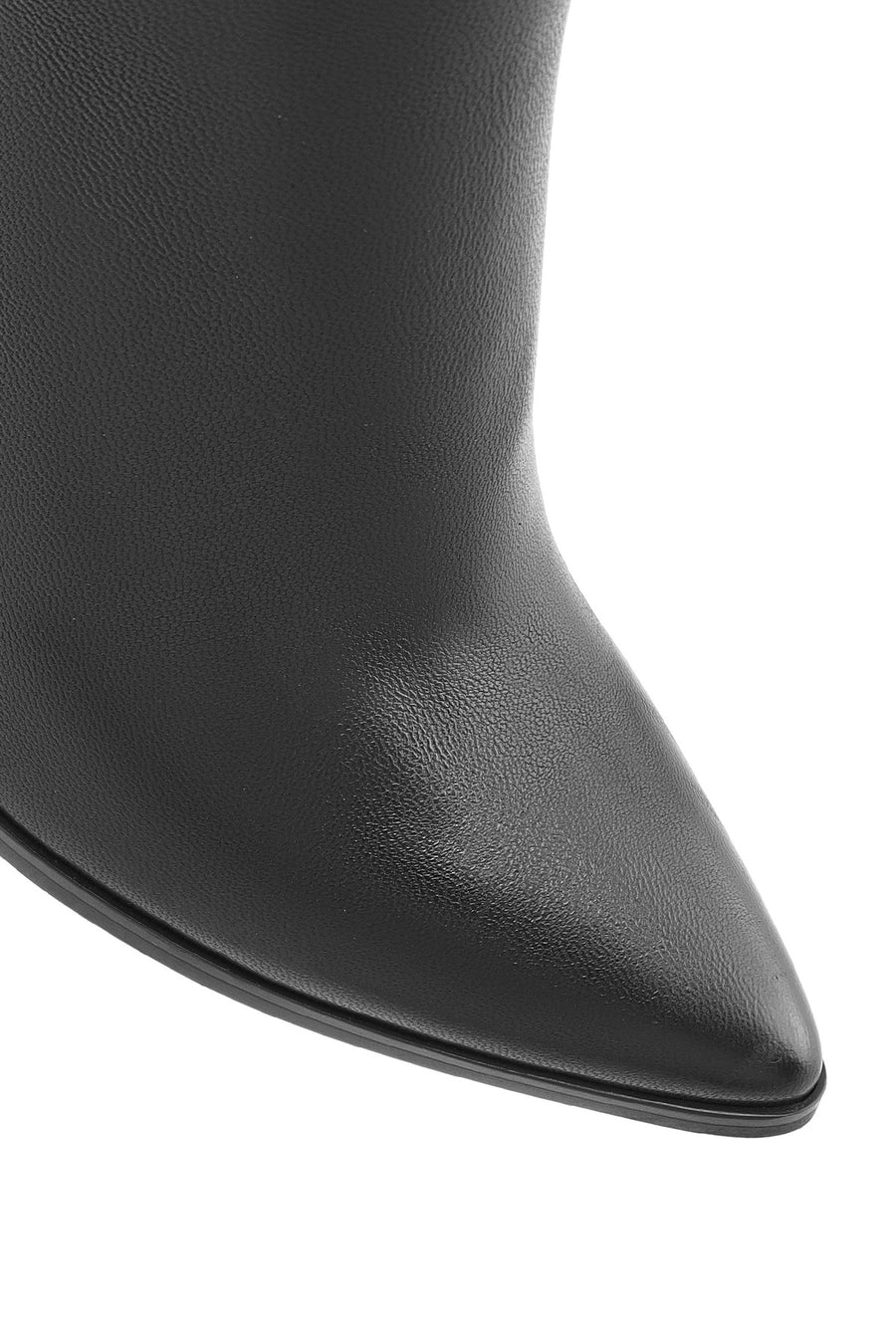 Women's Black Zippered Thin High Heel Leather Boot