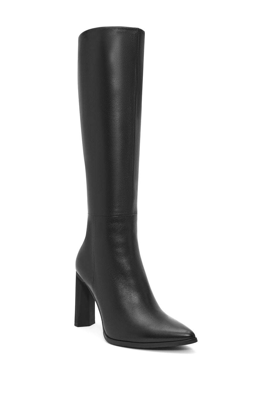 Women's Black Zippered Thin High Heel Leather Boot