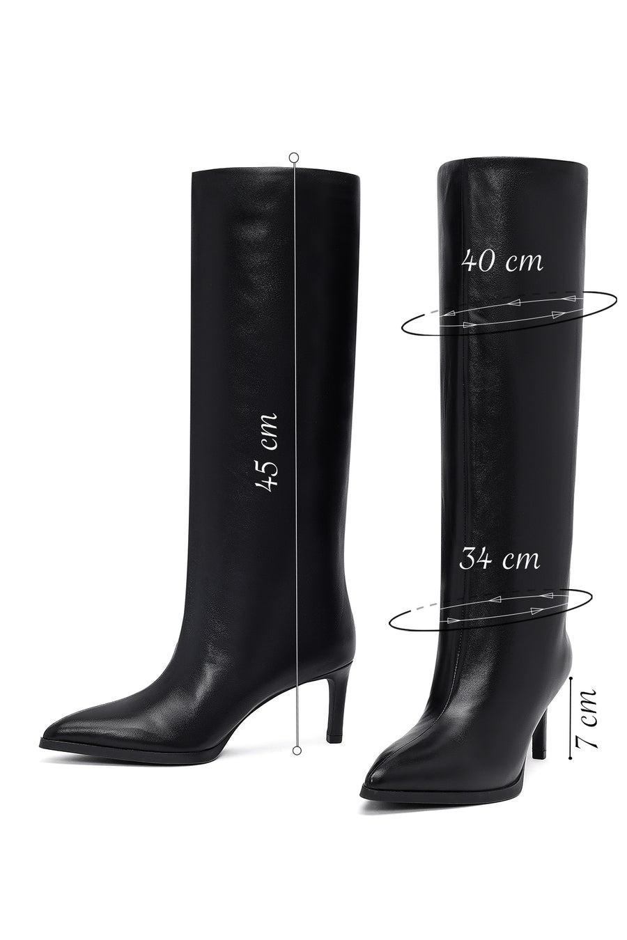 Women's Black Thin Heeled Leather Boot