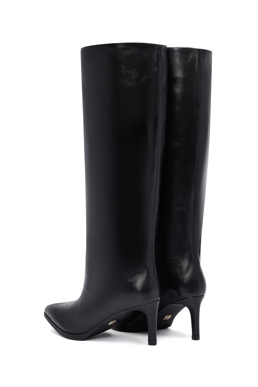Women's Black Thin Heeled Leather Boot