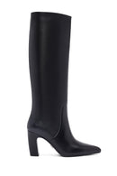Women's Black Thick Heeled Leather Boot | Derimod