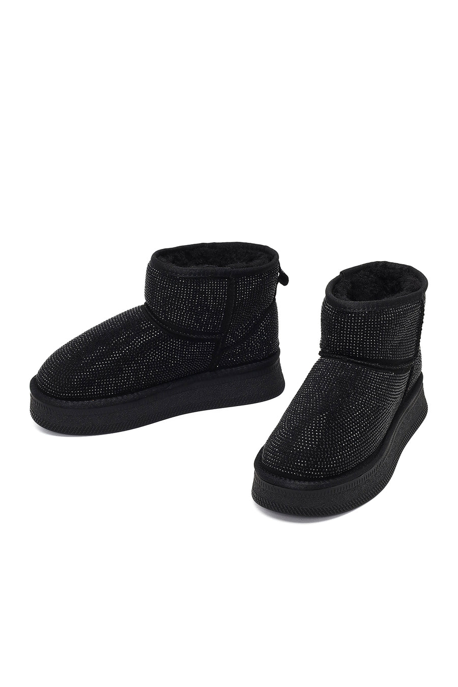 Women's Black Thick-Soled Studded Leather Teddy Boots