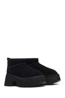 Women's Black Thick-Soled Suede Leather Teddy Boot | Derimod