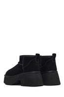 Women's Black Thick-Soled Suede Leather Teddy Boot | Derimod