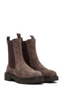 Women's Taupe Thick-Soled Suede Leather Chelsea Boot | Derimod