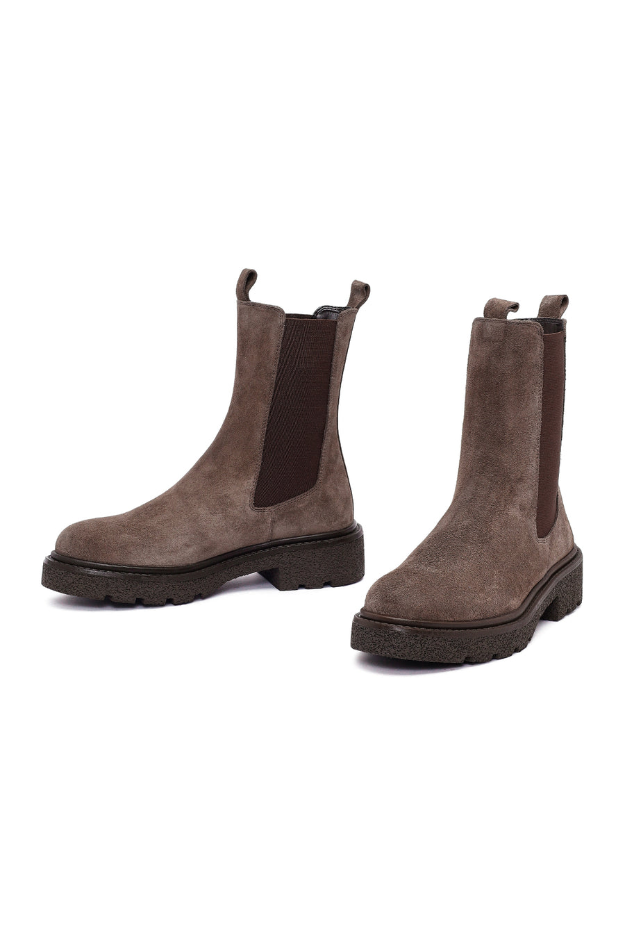 Women's Taupe Thick-Soled Suede Leather Chelsea Boot