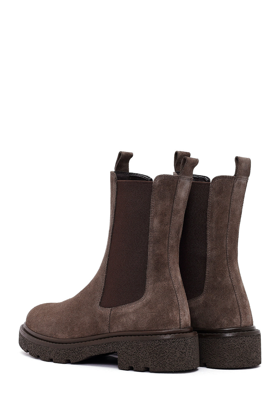 Women's Taupe Thick-Soled Suede Leather Chelsea Boot