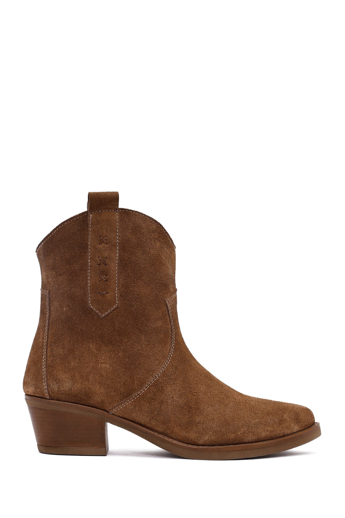 Women's Camel Short Thick Heel Suede Leather Cowboy Boot 25WFD511710 | Derimod