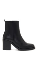 Women's Black Zippered Thick Heeled Leather Boot | Derimod