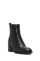 Women's Black Zippered Thick Heeled Leather Boot | Derimod