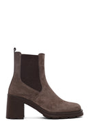 Woman Mink Suede Chunky Heel with Zipper Leather Boat | Derimod