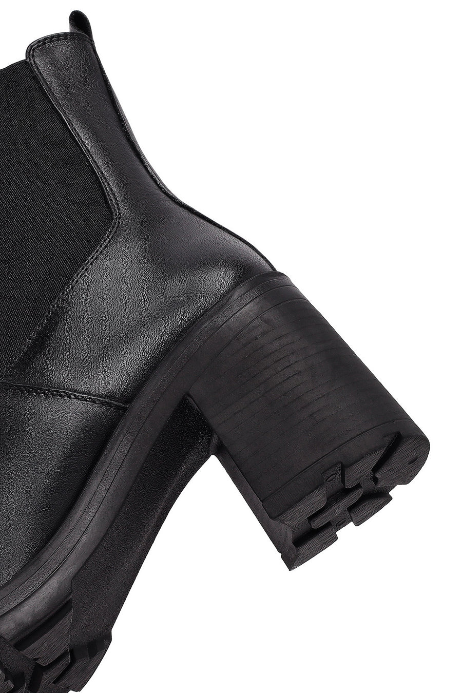 Women's Black Zippered Thick Heeled Leather Boot