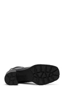 Women's Black Zippered Thick Heeled Leather Boot | Derimod