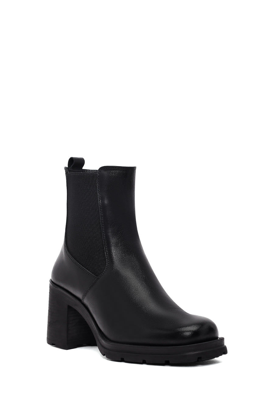 Women's Black Zippered Thick Heeled Leather Boot