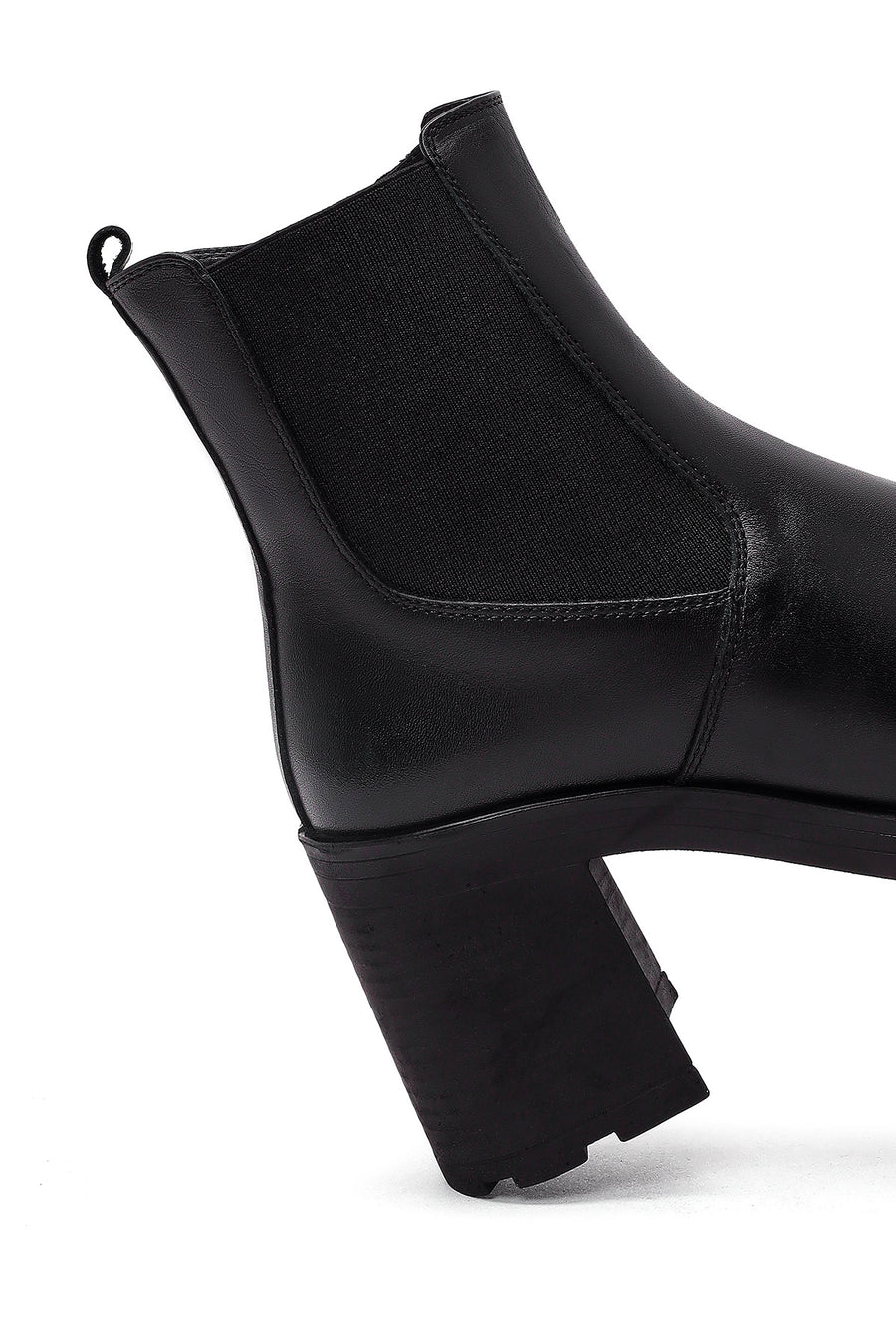 Women's Black Zippered Thick Heeled Leather Boot