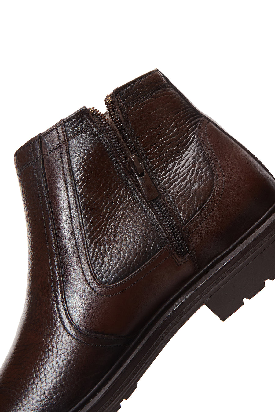 Men's Brown Zippered Leather Casual Boots