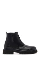 Men's Black Lace-Up Zipper Leather Casual Boots | Derimod