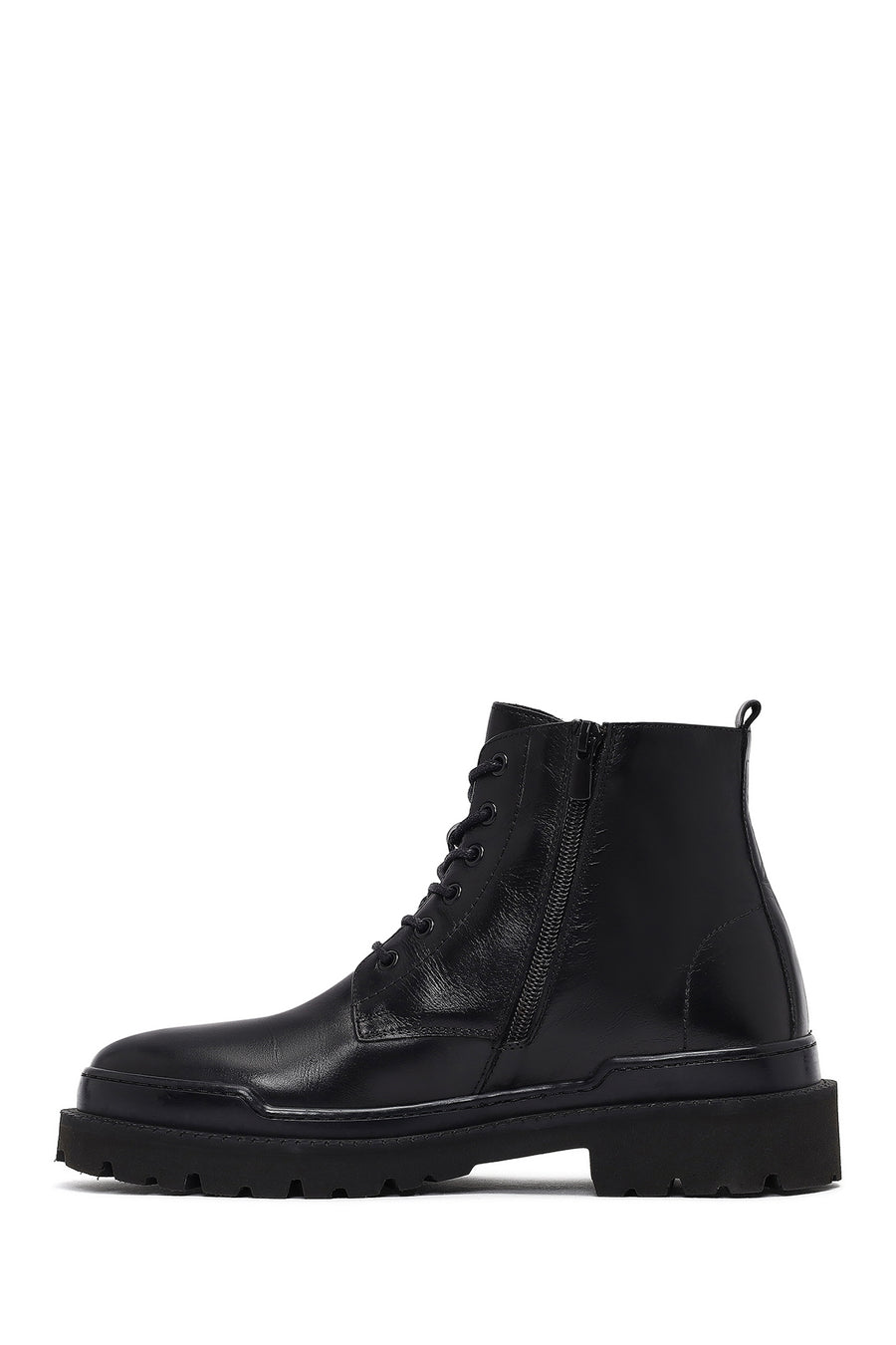 Men's Black Lace-Up Zipper Leather Casual Boots