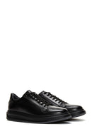 Erkek Siyah Bağcıklı Deri Sneaker | Derimod