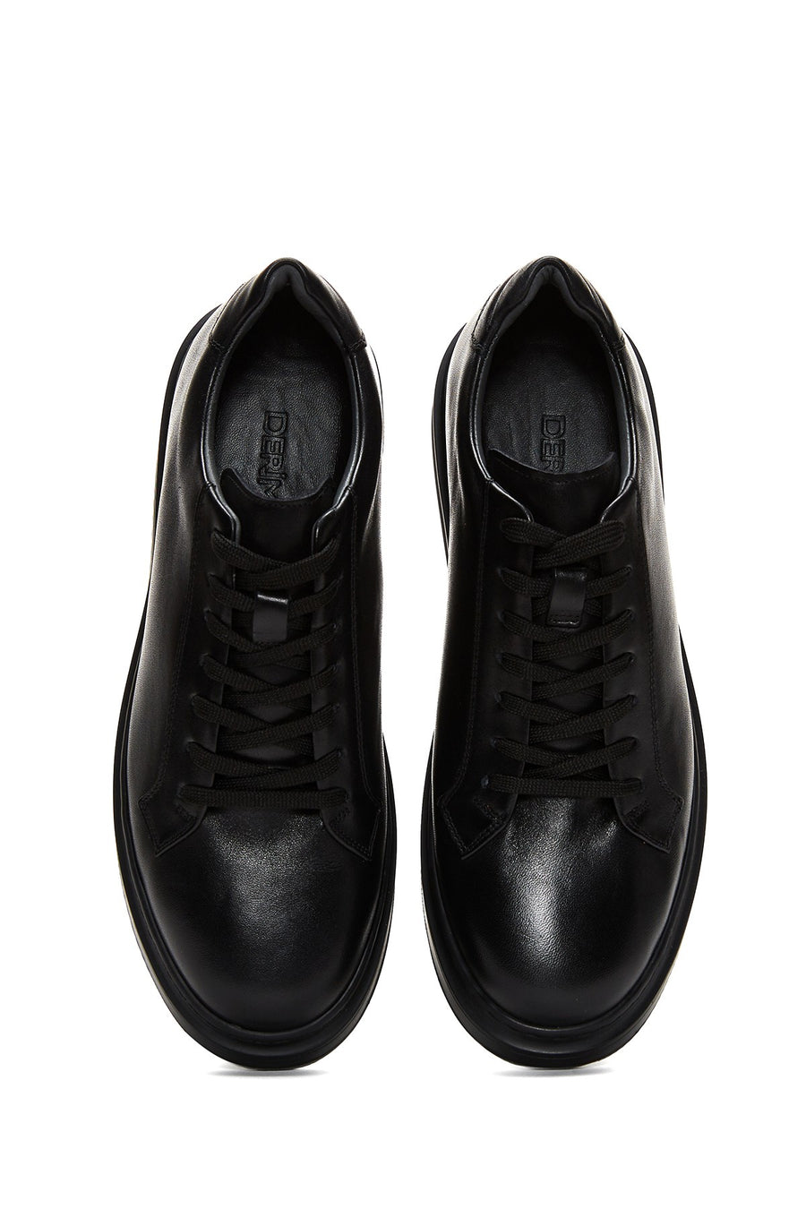 Erkek Siyah Bağcıklı Deri Sneaker