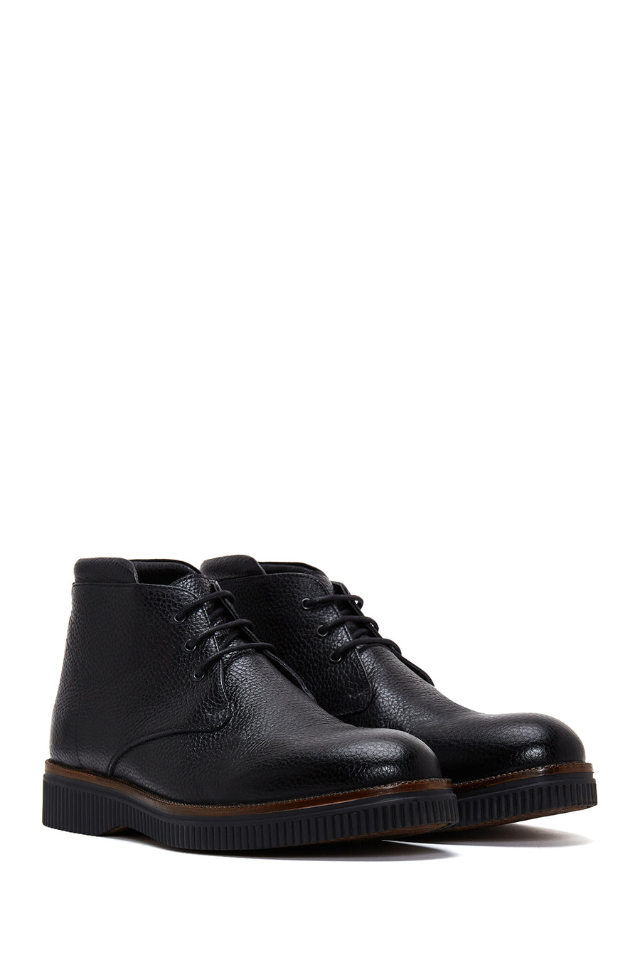 Men's Black Lace-Up Leather Boat