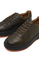 Erkek Haki Bağcıklı Kalın Tabanlı Deri Sneaker | Derimod