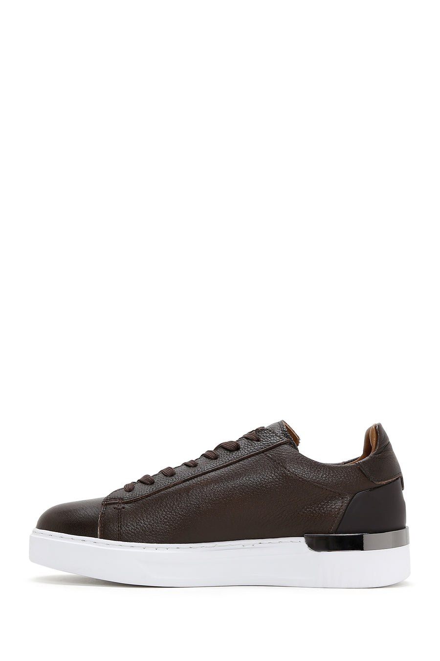 Men's Brown Lace-Up Thick-Soled Leather Sneakers