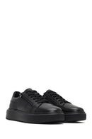 Men's Black Lace-Up Thick-Soled Leather Sneaker | Derimod