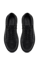 Men's Black Lace-Up Thick-Soled Leather Sneaker | Derimod