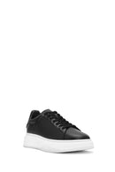 Erkek Siyah Bağcıklı Kalın Tabanlı Deri Sneaker | Derimod