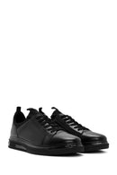 Men's Black Lace-Up Thick Sole Leather Sneakers | Derimod