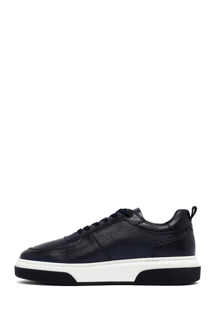 Men's Navy Blue Lace-Up Thick-Soled Leather Sneakers