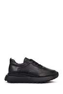 Men's Black Lace-Up Thick-Soled Leather Sneaker | Derimod