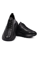 Men's Black Lace-Up Thick-Soled Leather Sneaker | Derimod