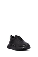 Men's Black Lace-Up Thick-Soled Leather Sneaker | Derimod