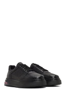 Men's Black Lace-Up Thick-Soled Leather Sneaker | Derimod
