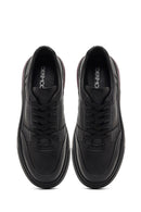 Men's Black Lace-Up Thick-Soled Leather Sneaker | Derimod