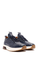 Men's Navy Blue Lace-Up Thick-Soled Leather Sneakers | Derimod
