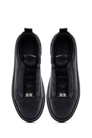 Men's Black Lace-Up Thick Sole Leather Sneakers | Derimod