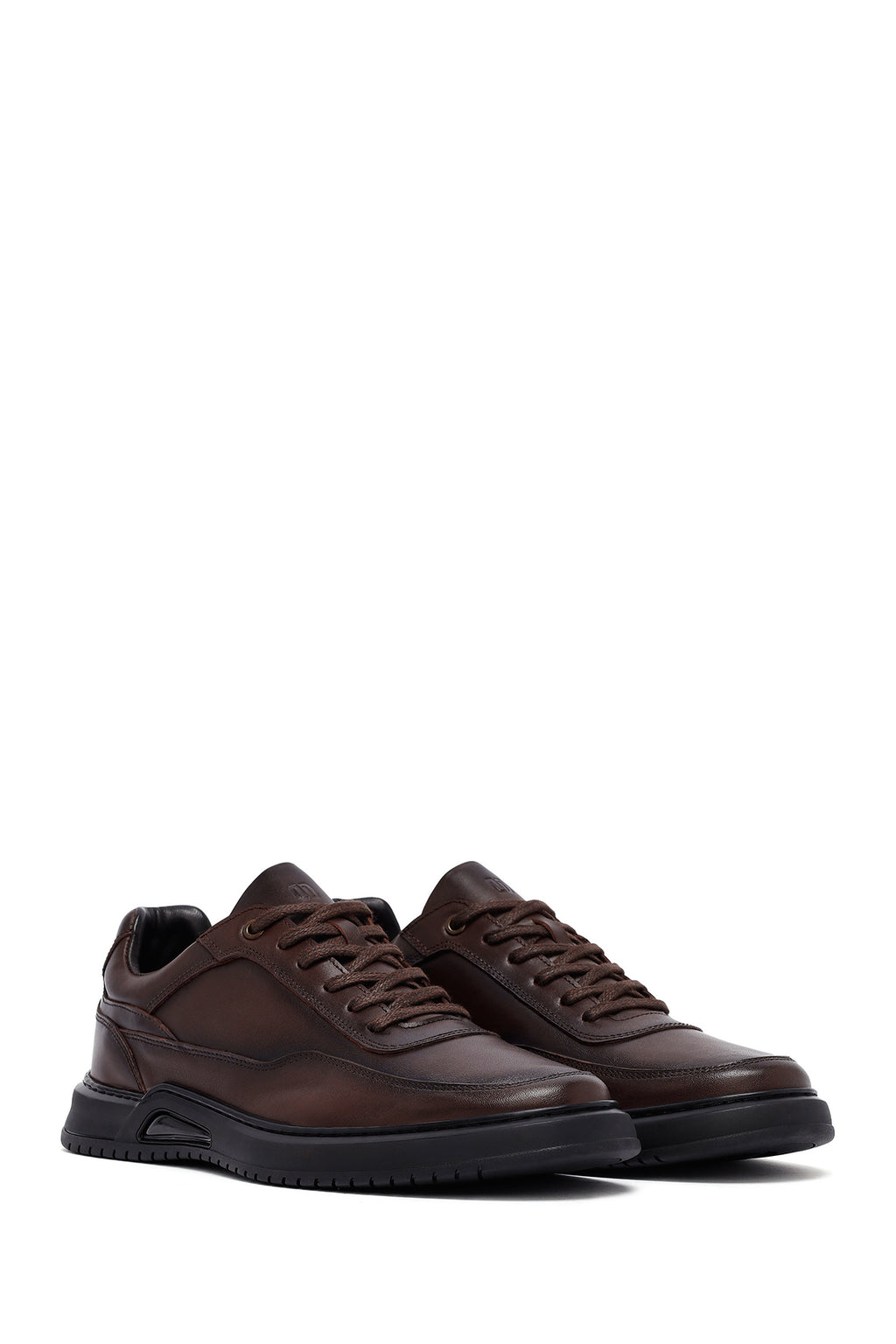 Erkek Kahverengi Bağcıklı Deri Casual Sneaker