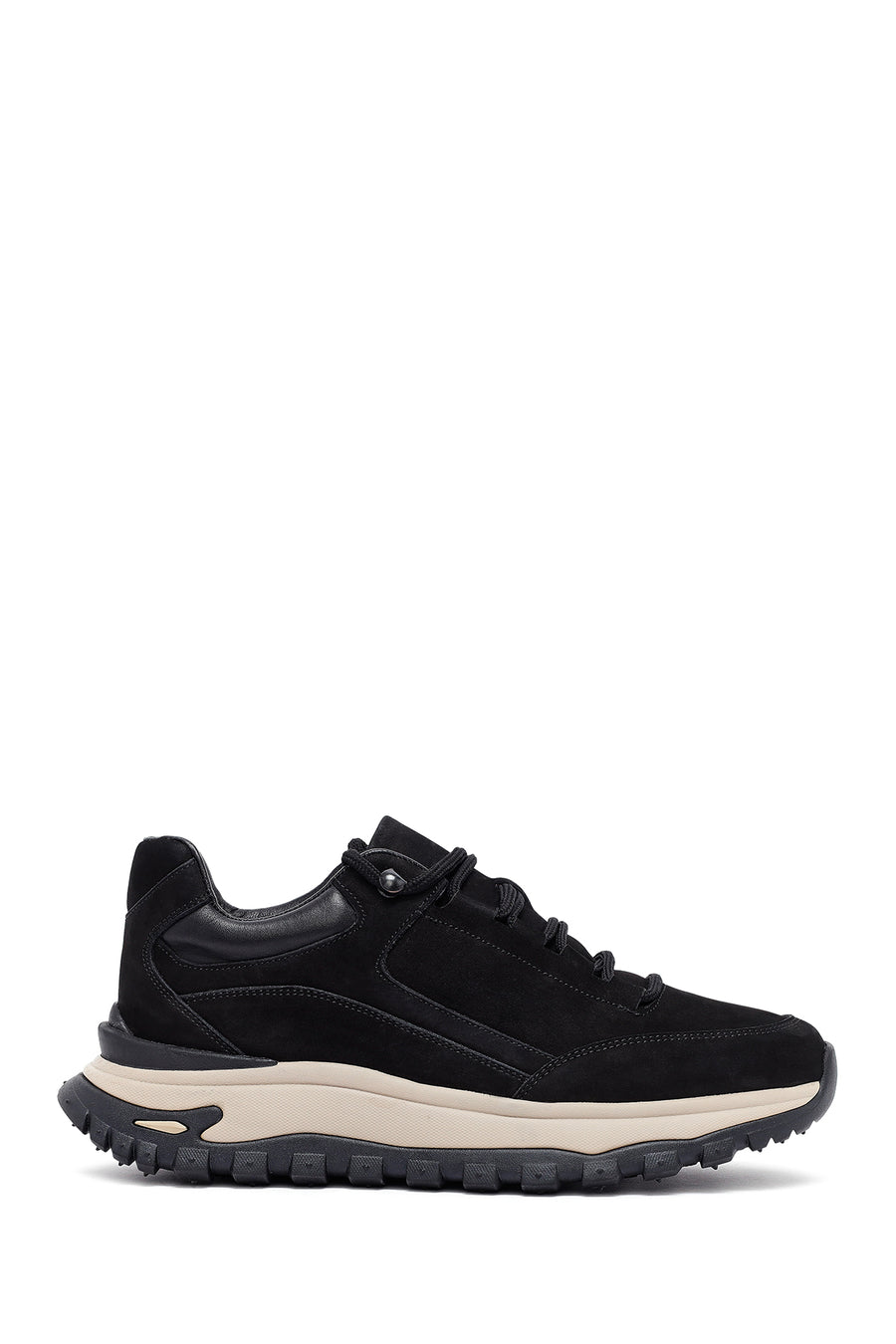 Erkek Siyah Bağcıklı Kalın Tabanlı Nubuk Deri Casual Sneaker 25WFD6605V3 | Derimod