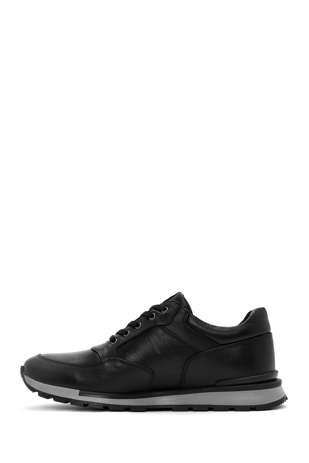 Erkek Siyah Bağcıklı Deri Casual Sneaker