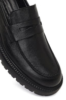 Men's Black Thick-Soled Leather Loafer | Derimod
