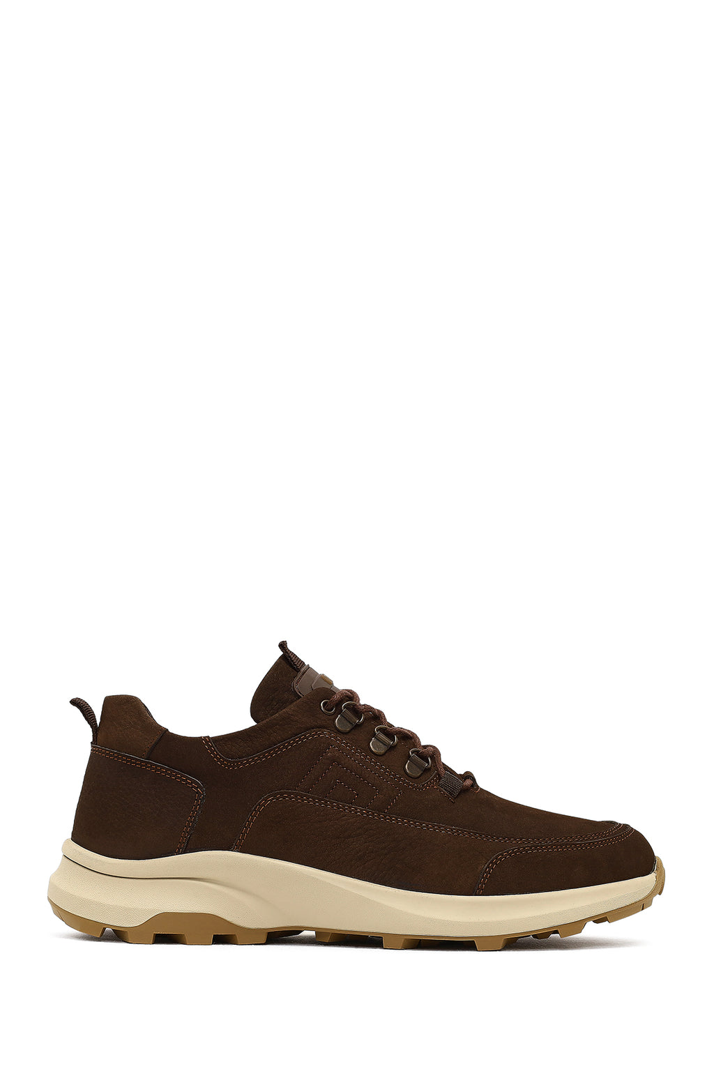 Erkek Kahverengi Bağcıklı Kalın Tabanlı Nubuk Deri Casual Sneaker