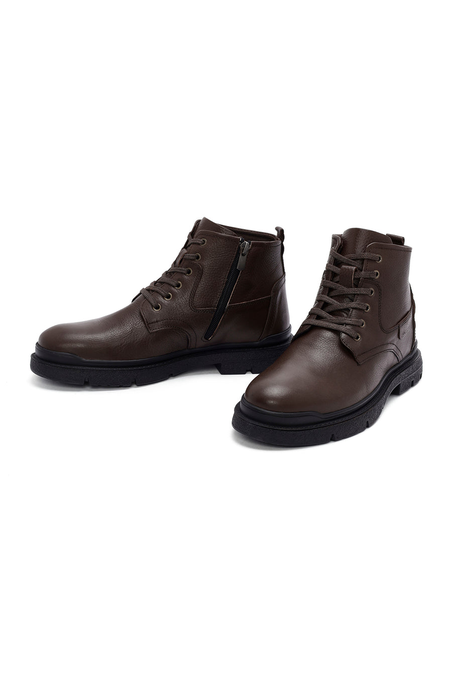 Men's Brown Zippered Leather Casual Boots