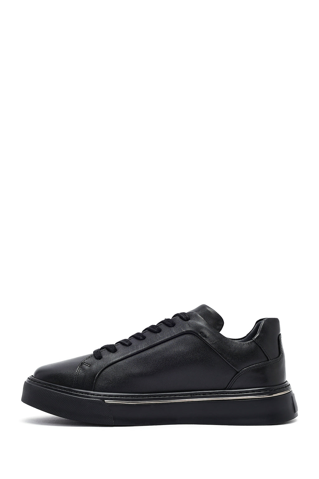 Erkek Siyah Bağcıklı Kalın Tabanlı Deri Sneaker