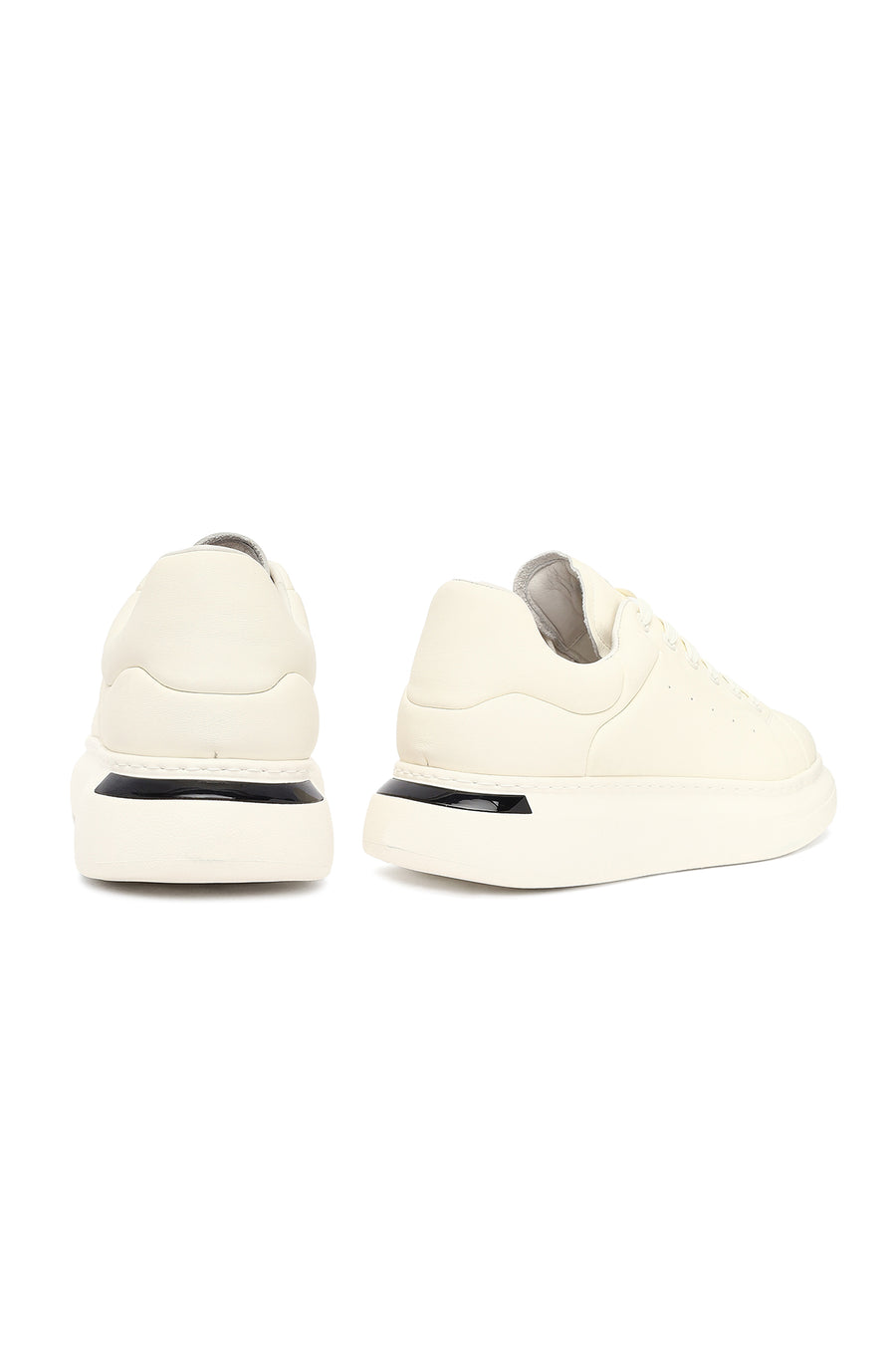 Erkek Beyaz Bağcıklı Kalın Tabanlı Deri Sneaker
