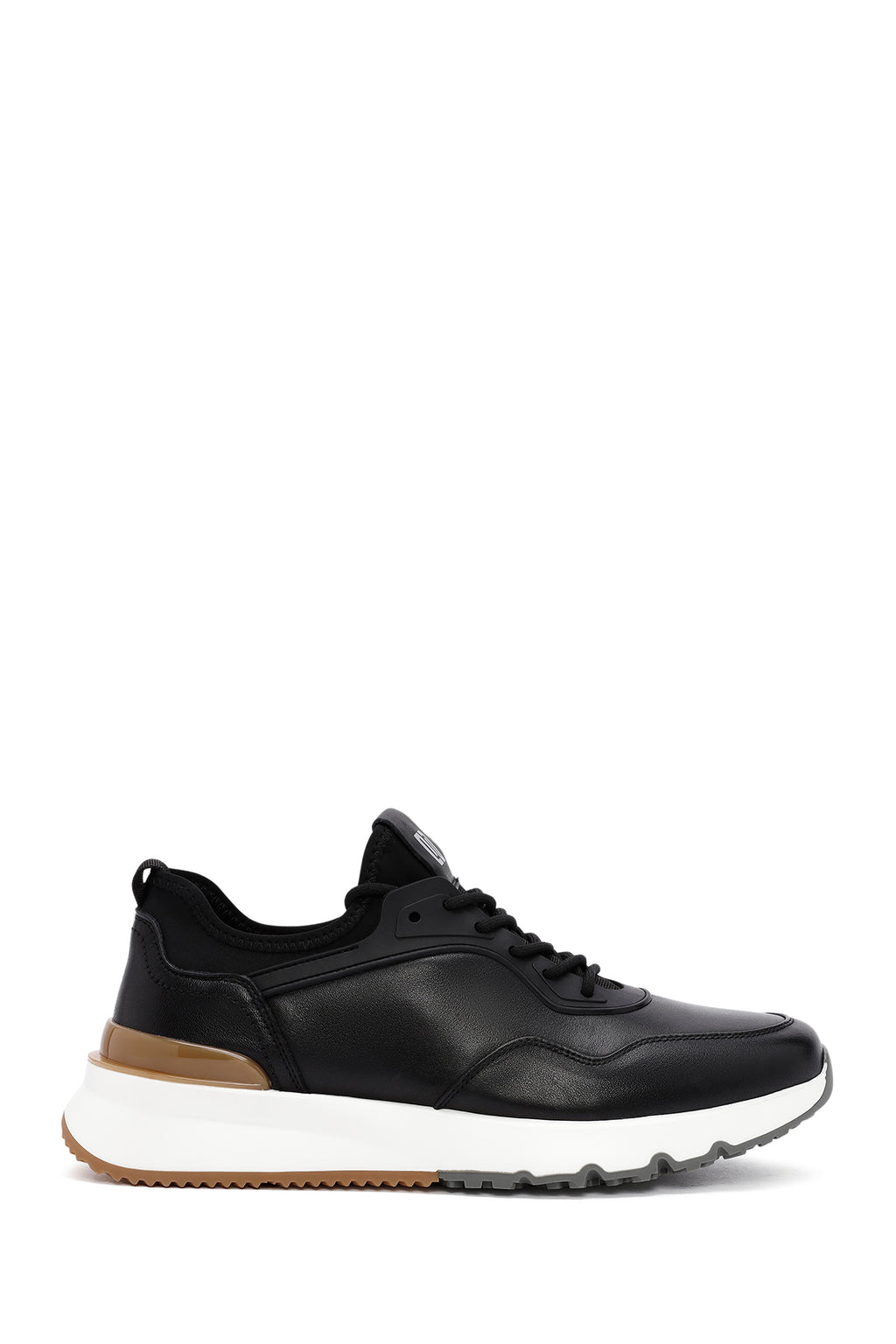 Erkek Siyah Bağcıklı Kalın Tabanlı Deri Casual Sneaker